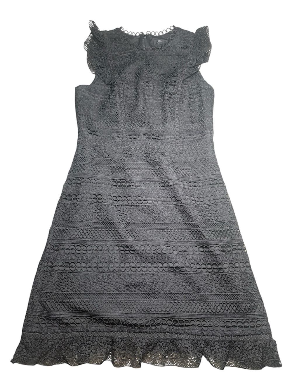 J.CREW Women's size 2 Cap Sleeve Ruffle Black Lace Dress Ruffled Hem